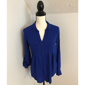 Anthropologie Maeve Islet Blue Roll Tab Blouse